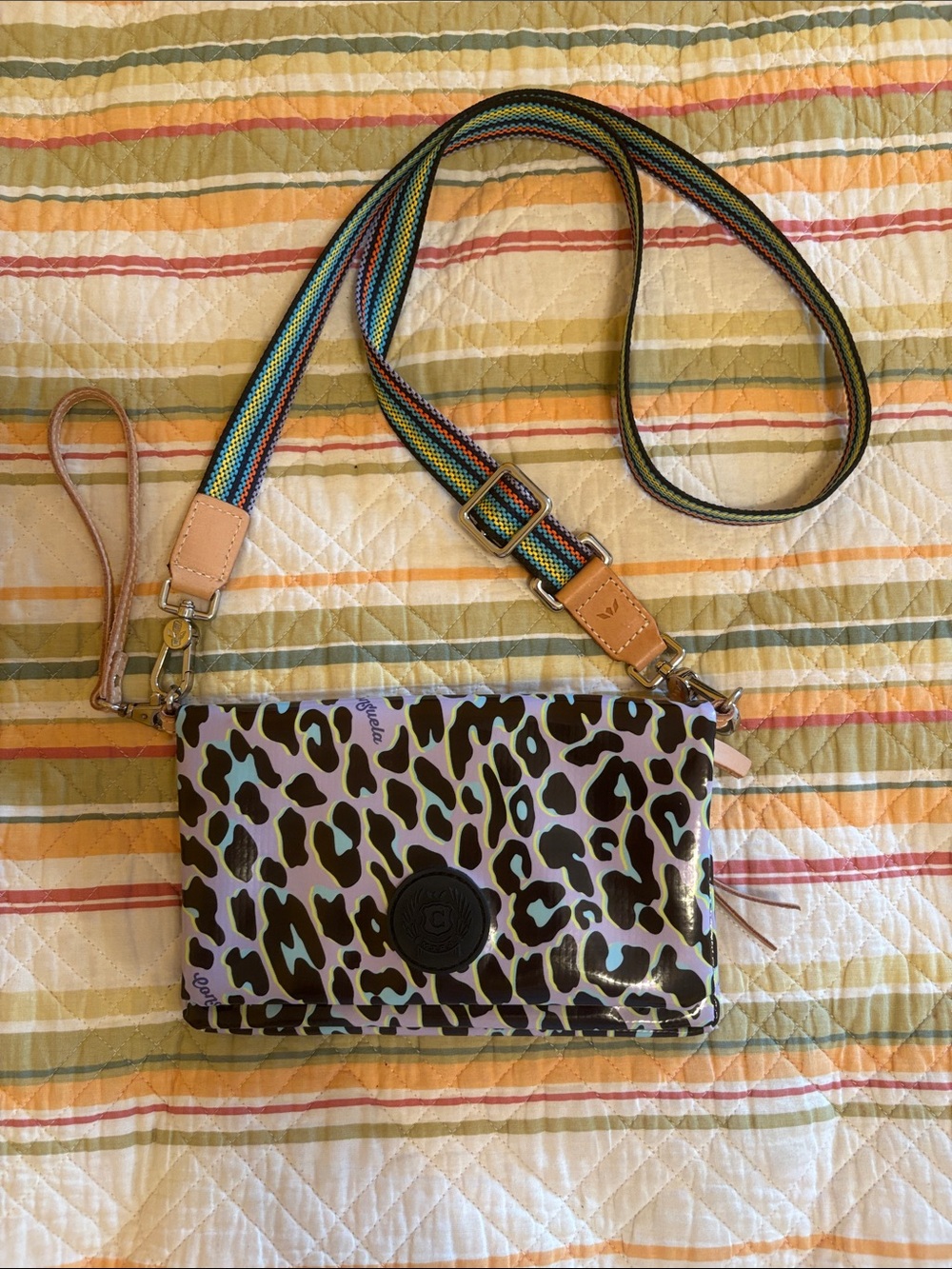 Consuela Dee Dee uptown Leopard Print Crossbody Wristlet Bag in Purple/Black